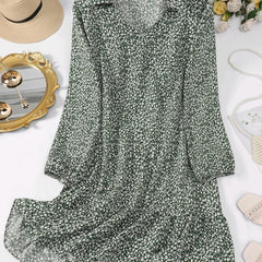 Floral Print V Neck Long Sleeve Dress Plus Size
