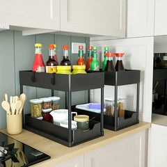 2 Tier Sliding Cabinet Basket Organizer - Under Sink Storage