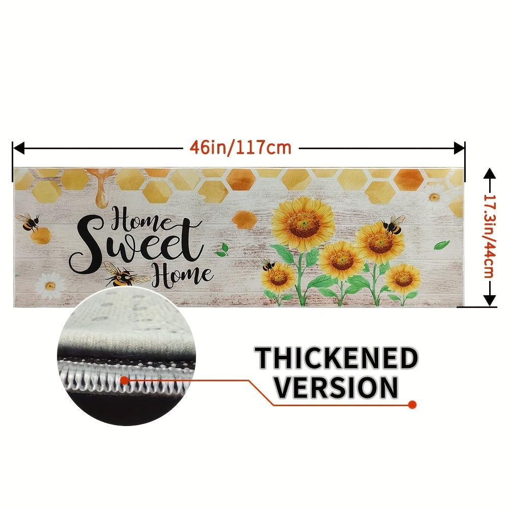 Bee Sunflower Kitchen Rug Absorbent Non Slip Stain Resistant Waterproof