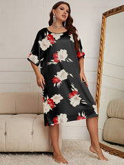 Floral Print Short Sleeve Sleep Dress