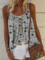 Polka Dot Cami Top Sleeveless Crew Neck Spaghetti Strap