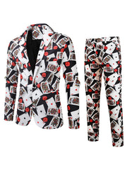 Print Suit Set Men's One Button Lapel Jacket & Pants Suit Set