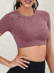 Solid Fitness Short Sleeve Sports Tee Round Neck Slim Fit