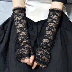 Lace Ruffles Sleeves Long Gloves for Women