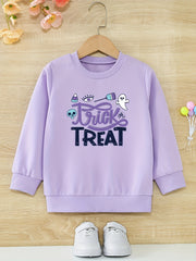 Cartoon Halloween Ghost Girls Sweatshirt Casual Fit Kids Pullover