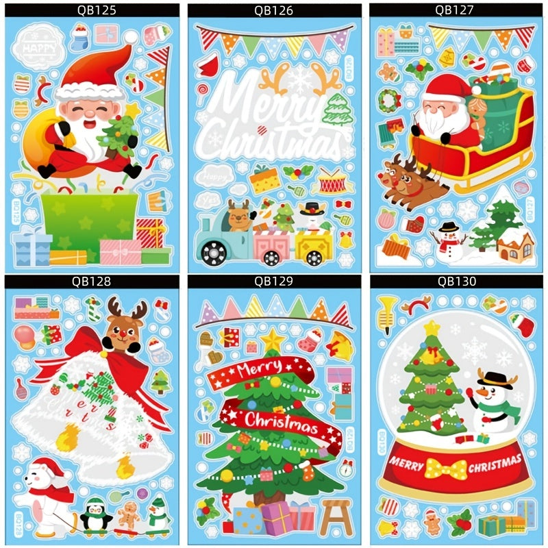 6pcs Christmas Party Decoration Stickers Snowman Elk Window Stickers