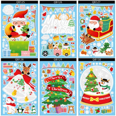 6pcs Christmas Party Decoration Stickers Snowman Elk Window Stickers