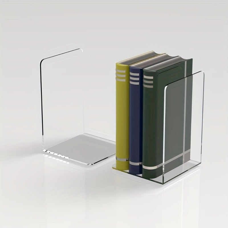 Acrylic Bookends for Shelves Heavy Duty Book Ends and Desktop Organizer