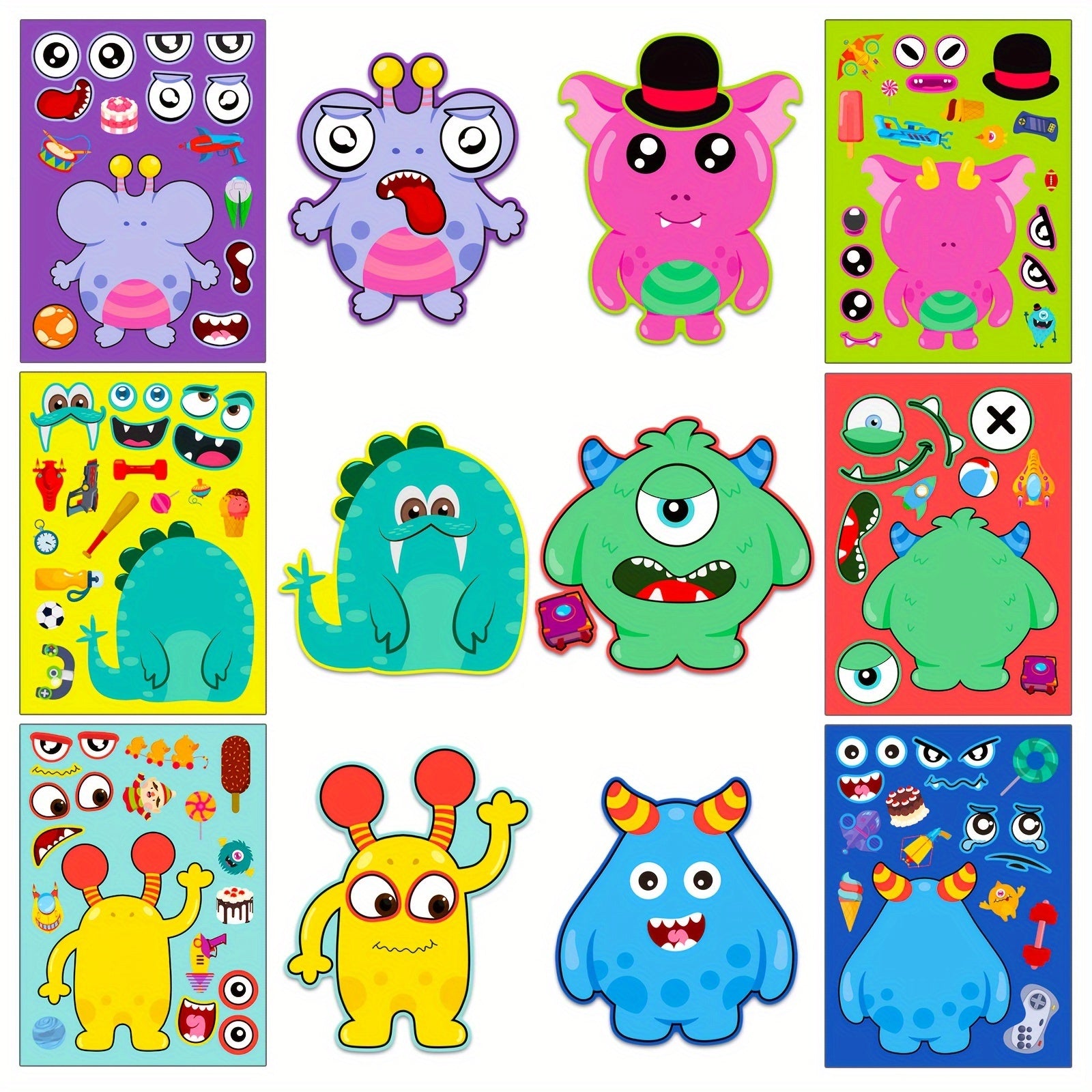 6 Sheets Monster Face Changing Puzzle Stickers Self-adhesive Cartoon Stickers
