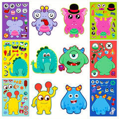 6 Sheets Monster Face Changing Puzzle Stickers Self-adhesive Cartoon Stickers