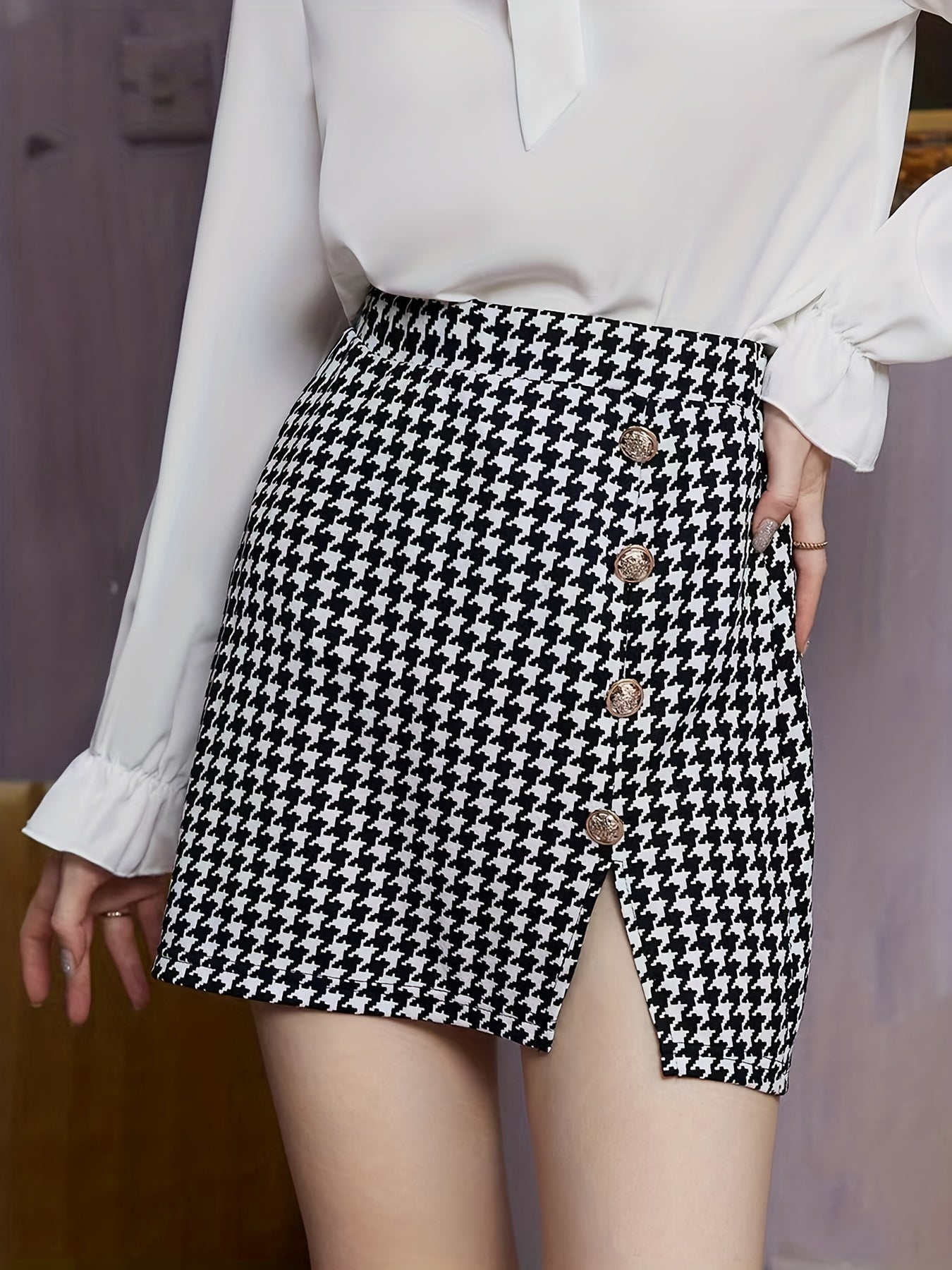 High Waist Button Bodycon Skirt, Fall Winter Crop
