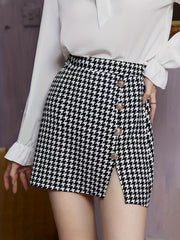 High Waist Button Bodycon Skirt, Fall Winter Crop
