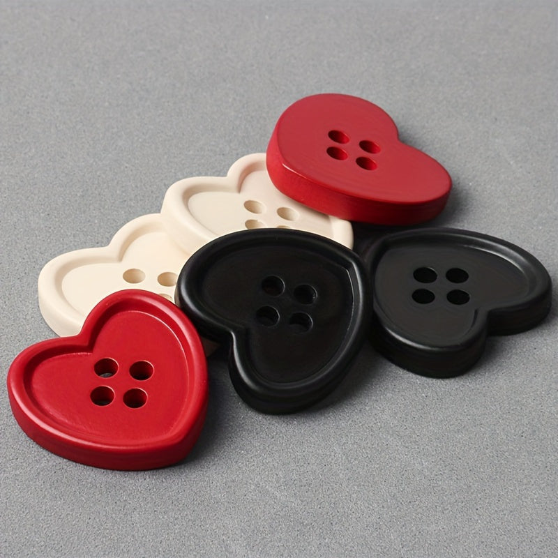 5pcs Heart Shaped Shank Buttons Red Beige Crafts & Clothing Repair