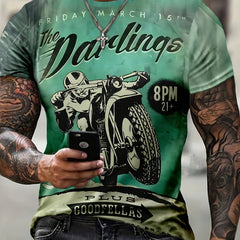 Motorcyclist Print T shirt Men's Casual Street Style Round Neck Tee Shirt