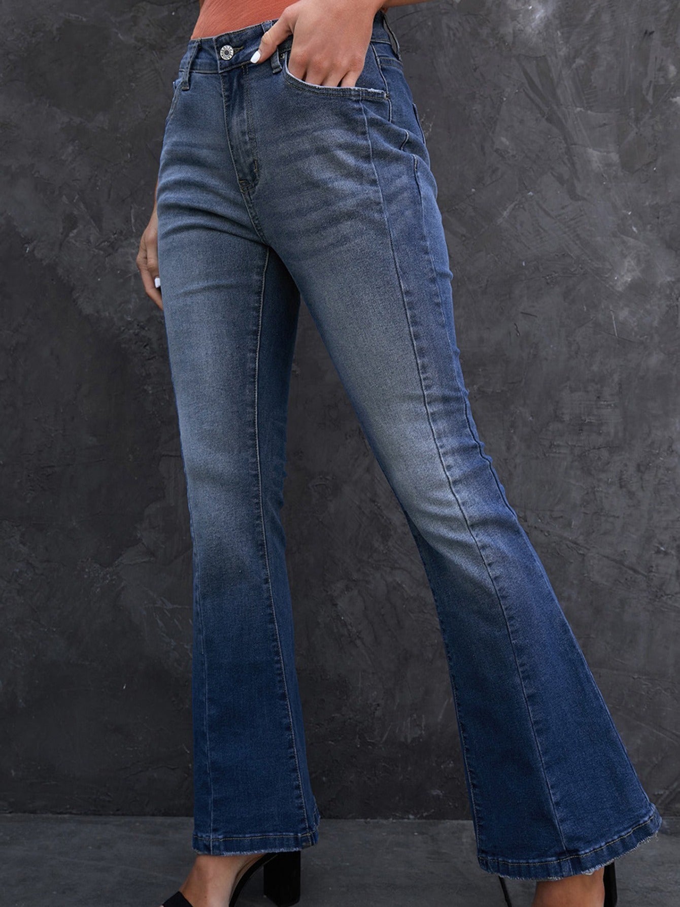 High Waist Flare Jeans Solid High Rise Denim Pants
