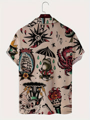 Men's Short Sleeve Shirt Casual Vacation Button Up Tee