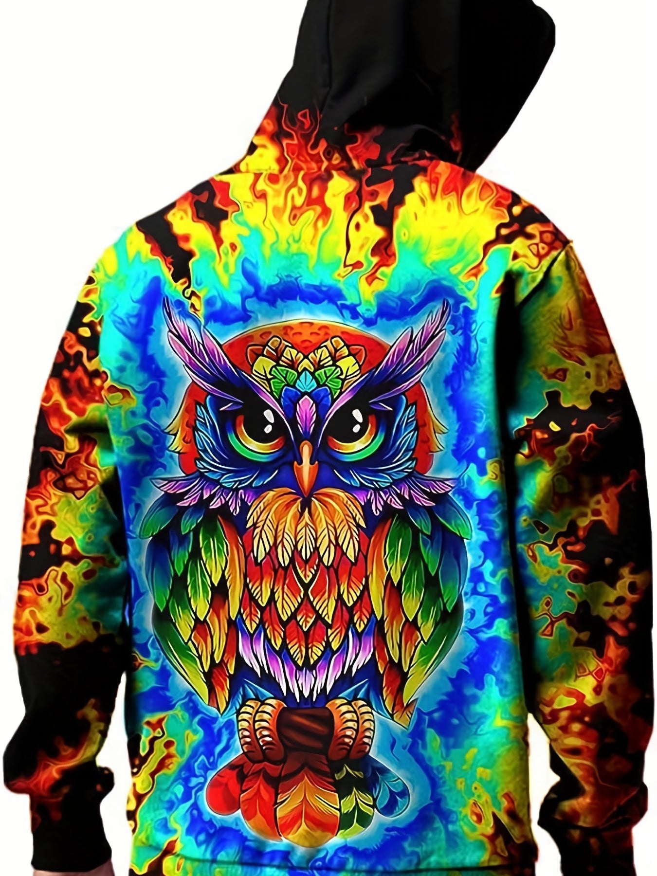 Colorful Owl Print Hoodies For Men Graphic Hoodie Comfy Loose Pullover