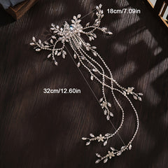 Bridal Hair Comb Rhinestone Flower Headpiece Chain Golden Silver