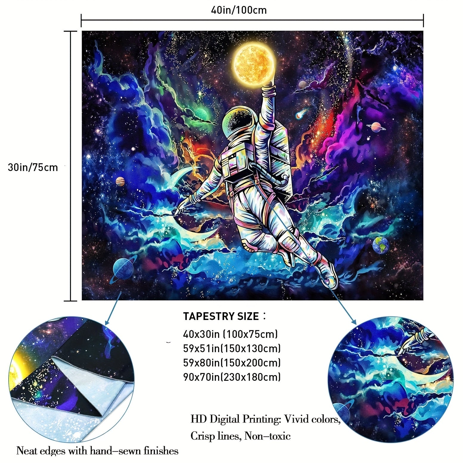 Blacklight Astronaut Space Tapestry UV Reactive Glow Dark Tapestries