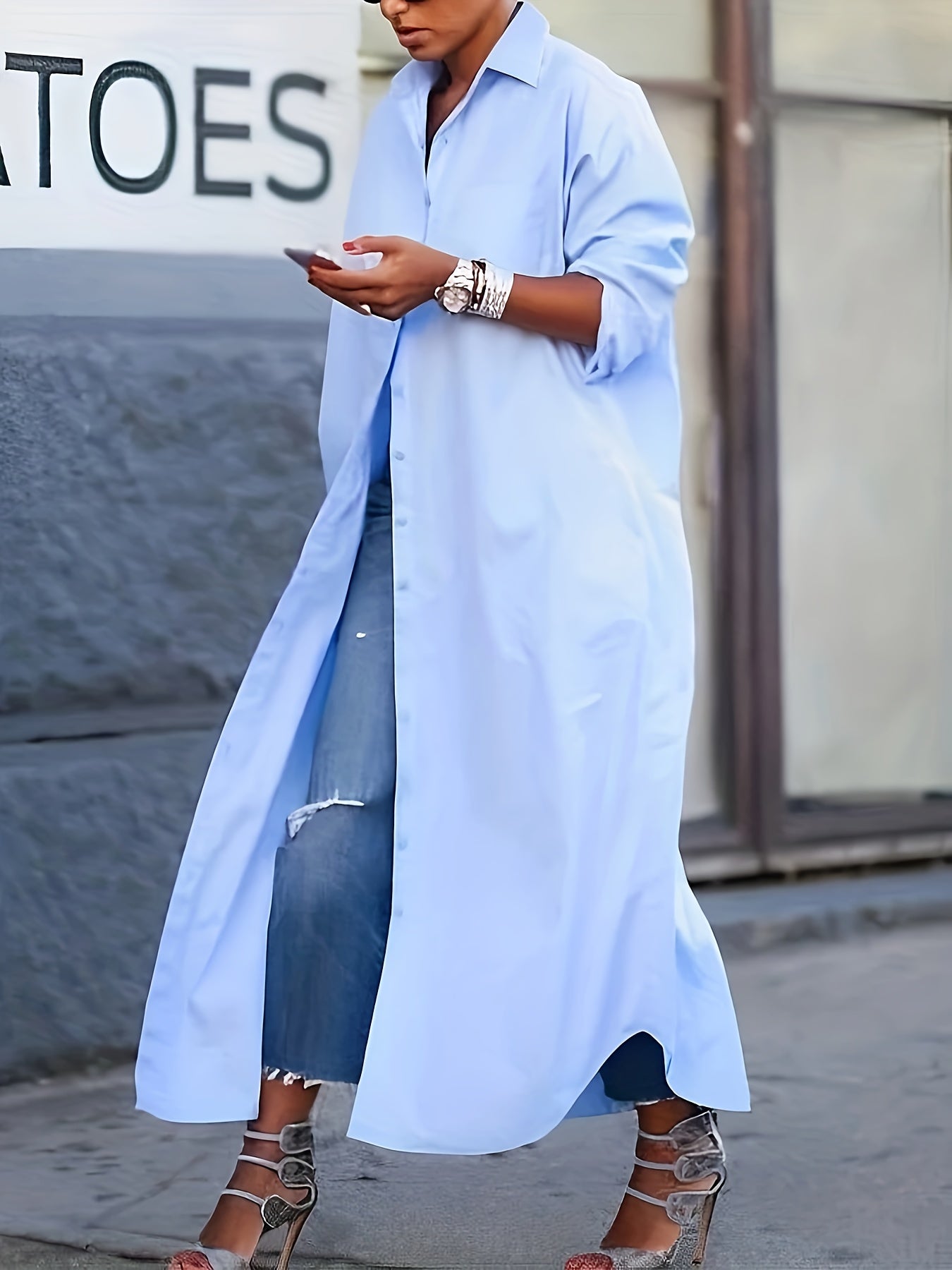 Casual Dress Women's Solid Button Up Long Sleeve Turn Down Collar