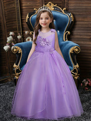 Girls Princess Dress Sleeveless Flower Embroidery Mesh Tutu Dress