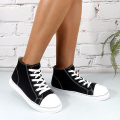 Women's Casual Mid Top Canvas Lace-up Shoes Round Toe