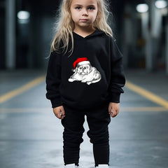 Girls Santa Hat Pattern Hooded Sweatshirt Set