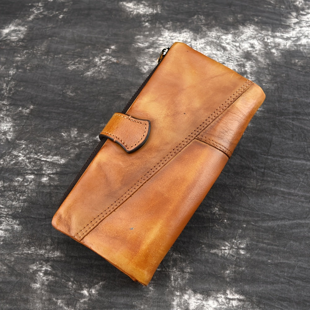 Women's RFID Blocking Wallet Brown Retro Style with Buckle Closure