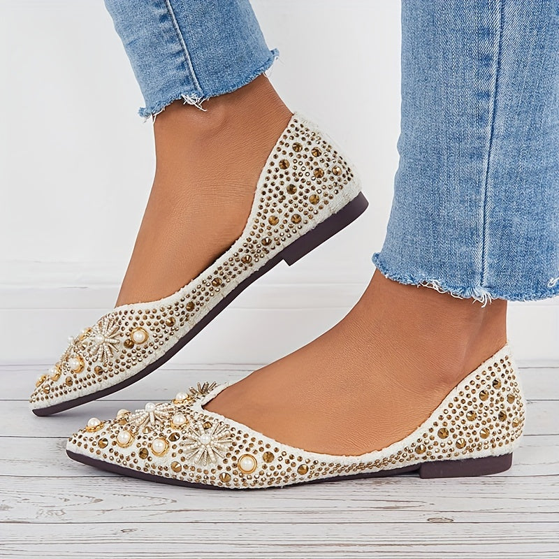 Women's Studded Ballet Flats Pointed Toe Shoes