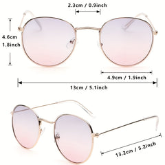2 Pairs Round Metal Frame Sunglasses Gradient Lens Casual Style Glasses