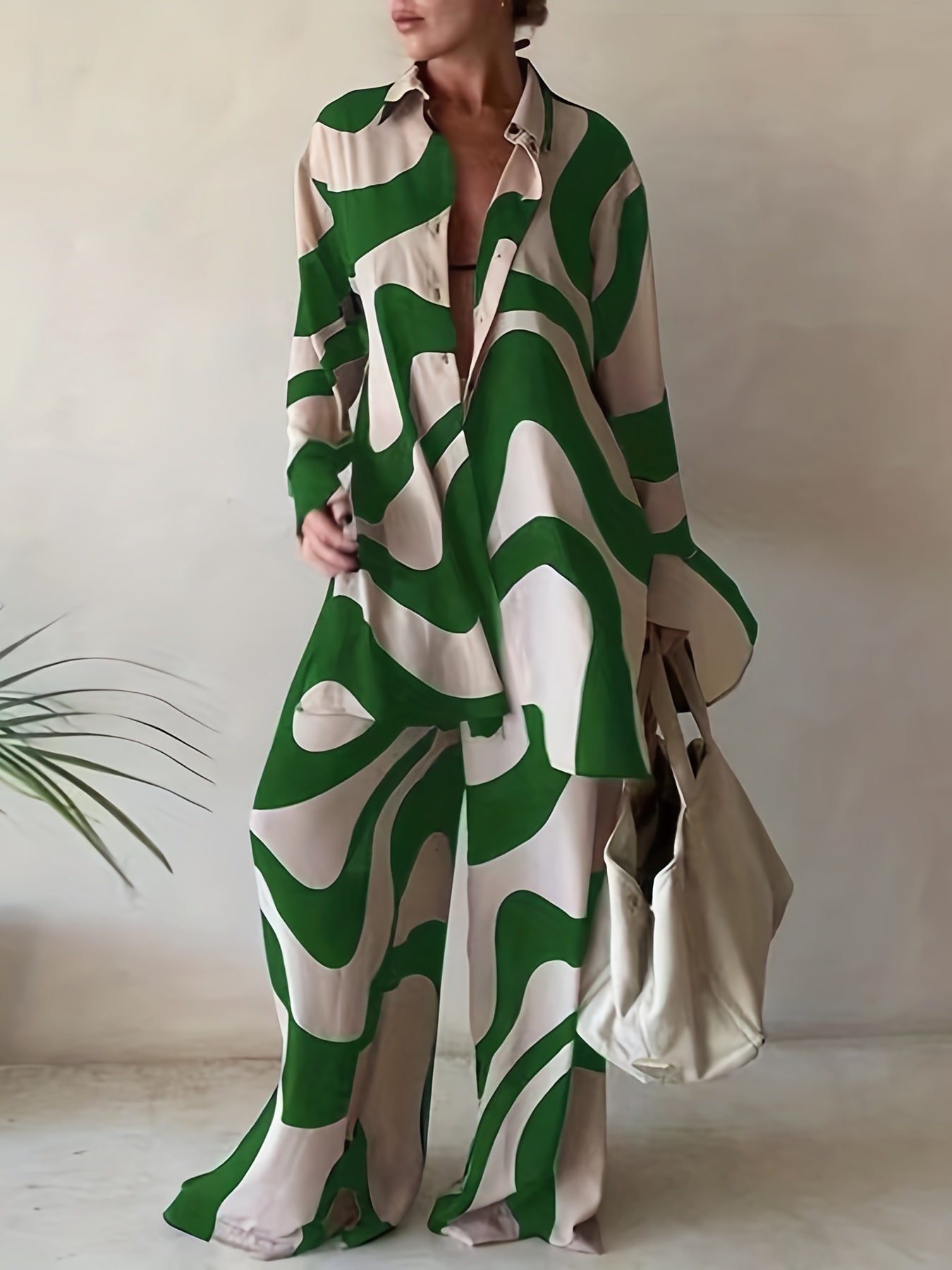 Abstract Stripe Print Two Piece Set