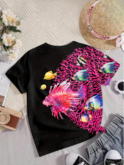 Seahorse Graphic Short Sleeve T shirt For Girls Summer Gift