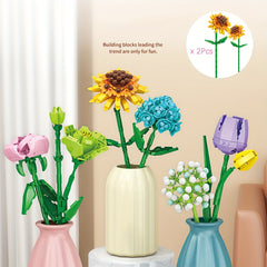 Set of 2 Flower Blocks DIY Building Toy Preserved Flowers Desktop Decoration
