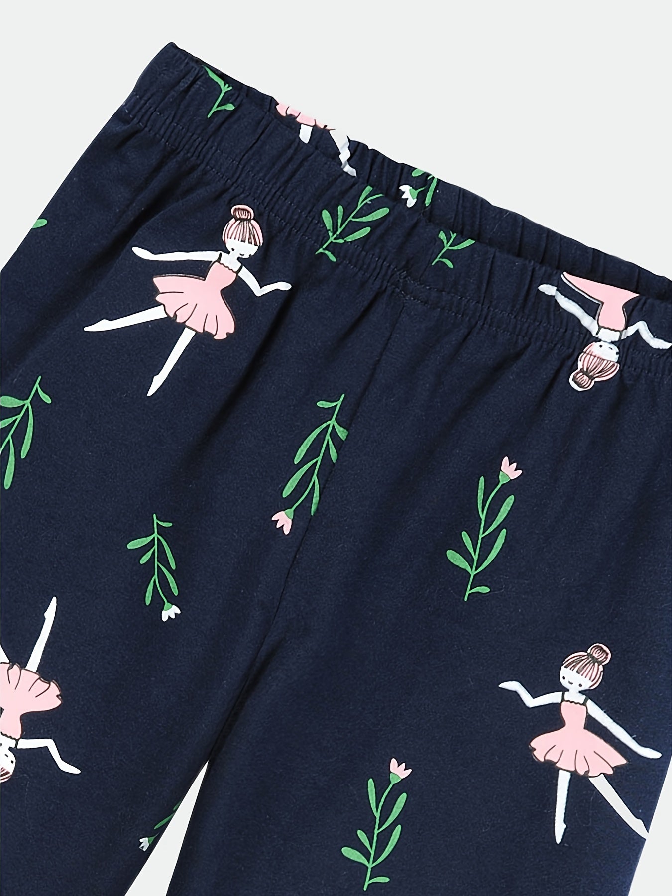 2pcs Toddler Girls Cotton Pajamas Set with Ballerina Graphic Tee & Floral Shorts