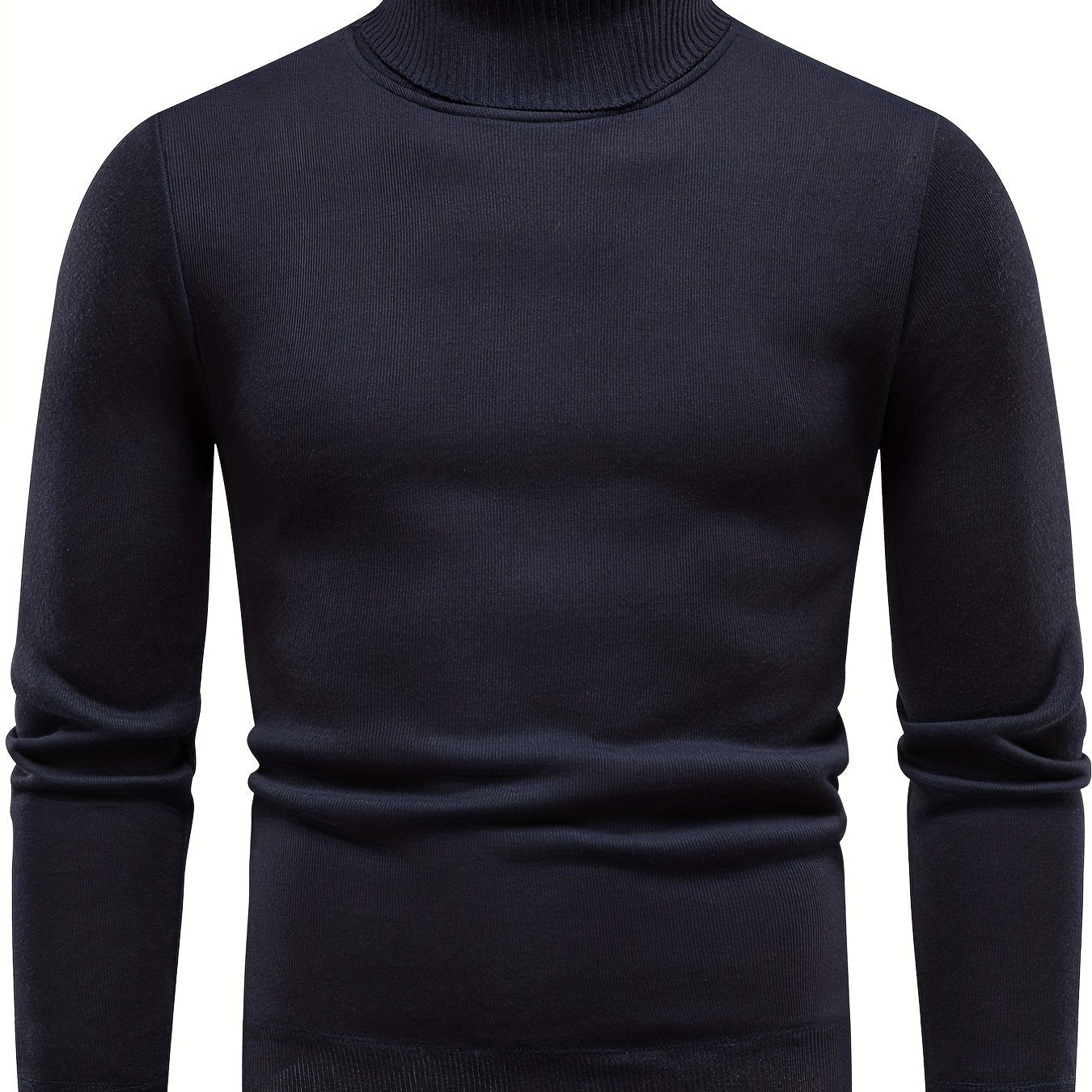 Men's Turtle Neck Knitted Sweater Solid Mid Stretch Pullover for Fall Winter