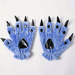 Thick Plush Animal Paw Gloves Winter Warmth Dinosaur & Cat Paw Soft Fleece Lined