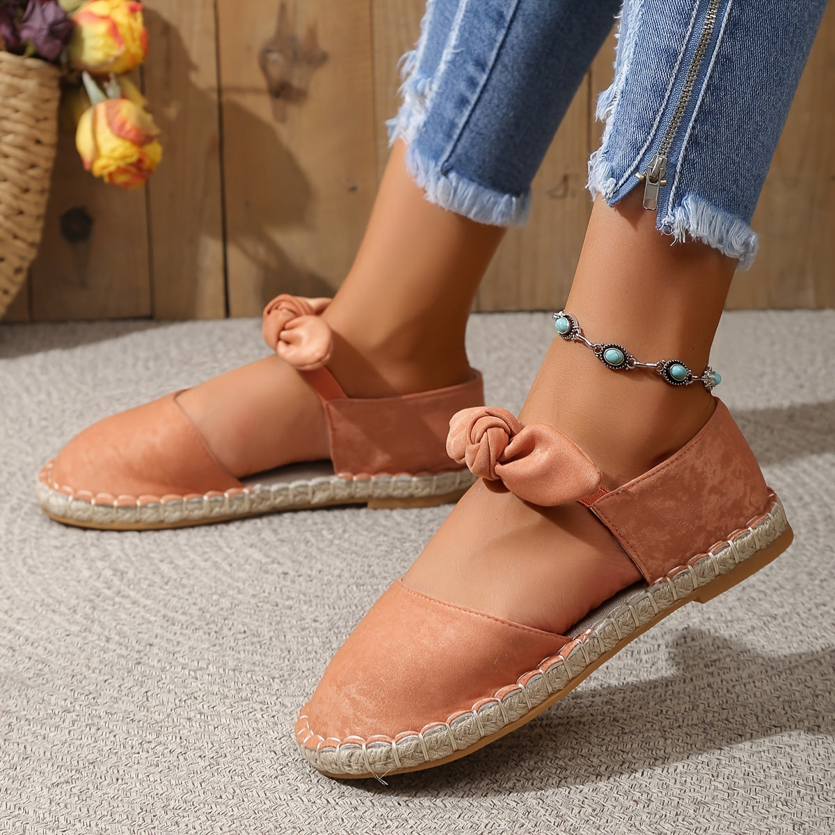 Women's Slip On Round Toe Low Flat Shoes with Bowknot Decor