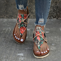 Rose & Leopard Print Thong Sandals Women