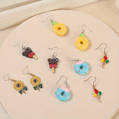 5 Pairs Cartoon Flower Donut Dangling Earrings Set For Kids