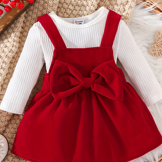 Baby Girls Autumn Romper & Skirt Set with Bow