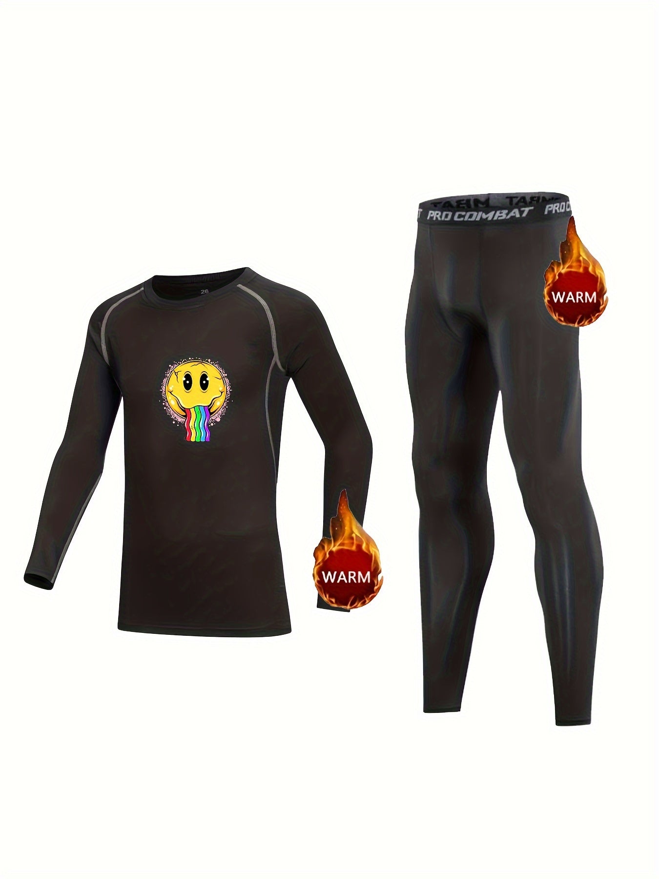 2pcs Kids Compression Fleece Sets Cartoon Pattern Crew Neck Pullover