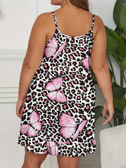 Cami Nightdress Butterfly & Leopard Print Ruffle Trim Sleep Dr