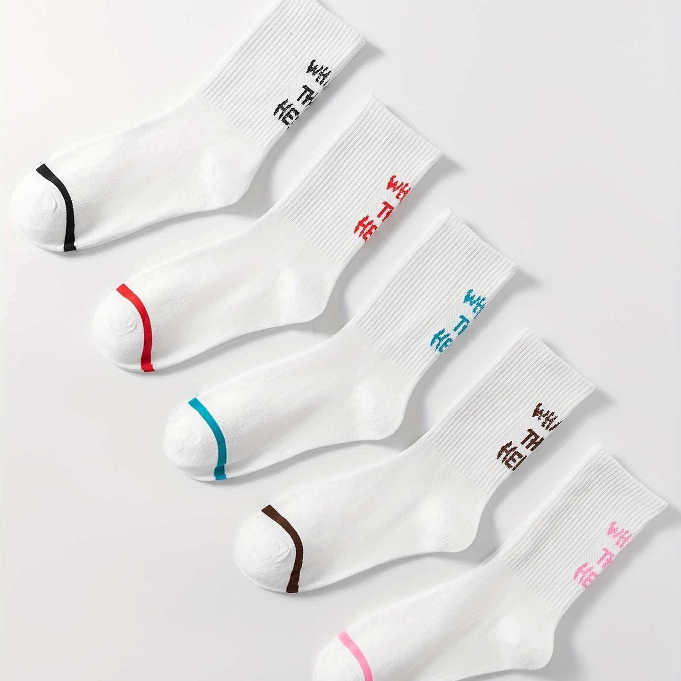 5 Pairs Letter Print Socks Comfy & Breathable Women's Stockings