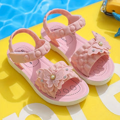 Girls Butterfly Open Toe Hook And Loop Sandals Non Slip Princess Shoes