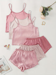 Satin Pajama Set Crew Neck Cami Top & Shorts