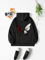 Butterfly Drawstring Hooded Shirt Solid Long Sleeve Sweater