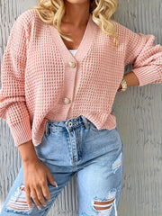 Solid Button Up Long Sleeve Cardigan