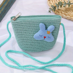 Straw Woven Rabbit Decor Crossbody Bag For Girls