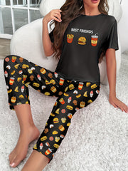 Hamburger Print Pajama Set Women's Sleepwear