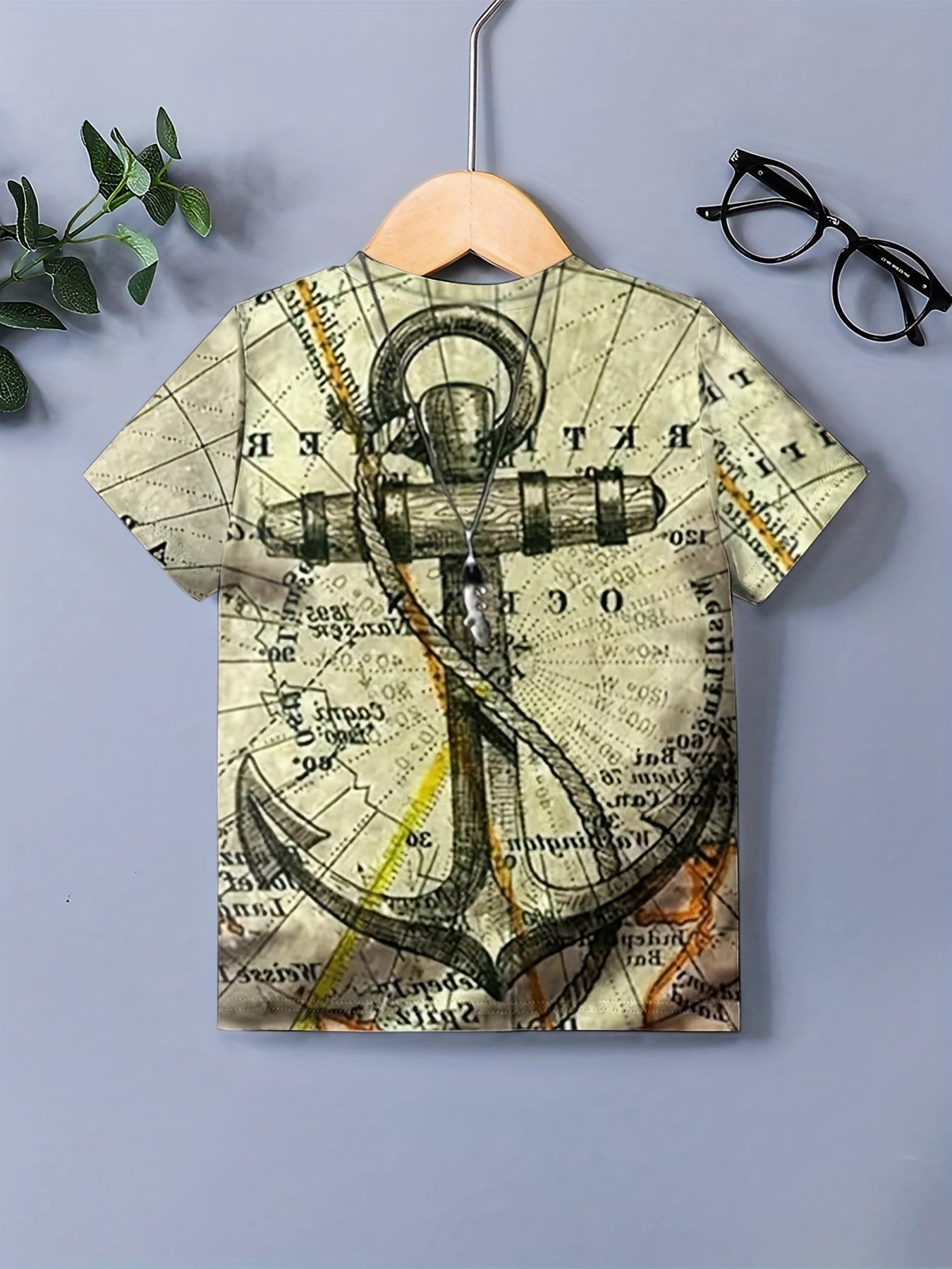 Vintage Anchor Graphic Tee for Boys - Breathable & Stretchy 3D Print Shirt